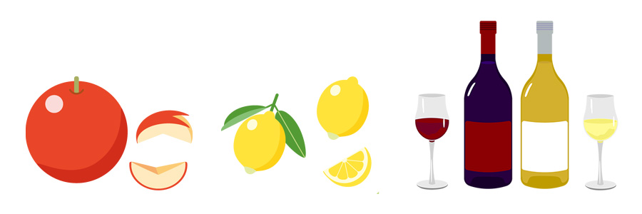 りんご、レモン、ワイン